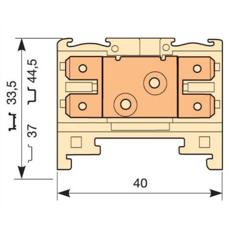 Клемма HD6/8.2G.2G.1, 4 quick-connect (fast on) 6,3x0,8мм, 6 мм. кв., горизонтальные