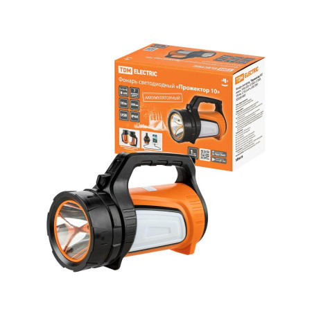 Фонарь светодиод. "Прожектор 10", аккум., 10 Вт LED+12 SMD+12 SMD, 350 лм, 3,7 В 2,4 А*ч, USB