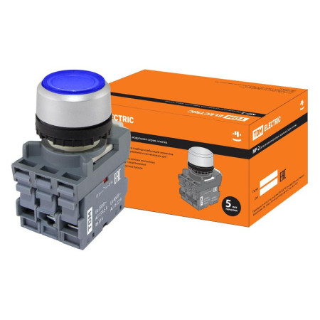 Кнопка с фиксацией MP2-21L(LED) в сборе d22мм/220В 1з+1р синяя