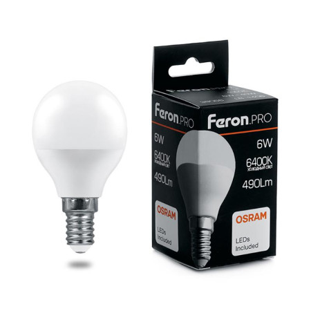 Лампа светодиодная .PRO LB-1406 Шарик E14 6W 6400K OSRAM LED