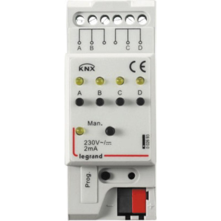 KNX.Бинарный ввод 220В 4-канальный. DIN 2 модуля.