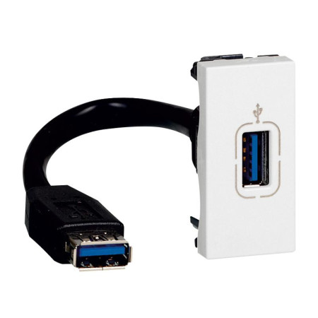 Розетка USB Mosaic 1 модуль, оборудована шнуром, белая