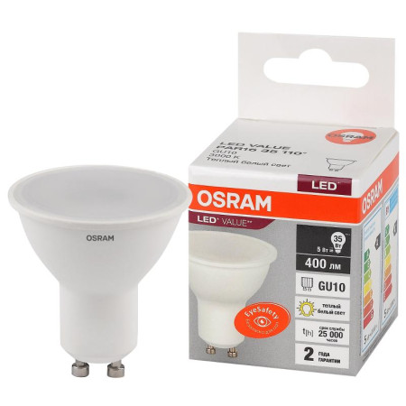 Лампа светодиодная LED Value PAR16 5W/830 230V GU10 10X1