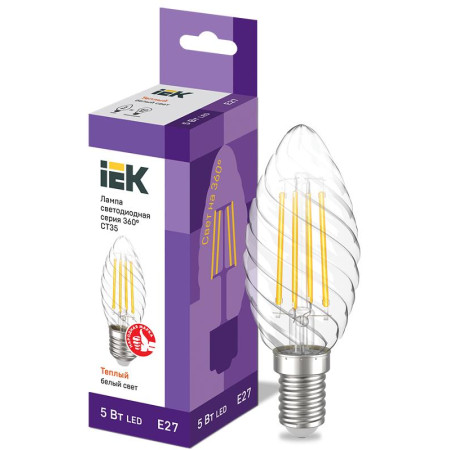 Лампа светодиодная LED CT35 свеча вит. 5Вт 230В 3000К E27 серия 360°