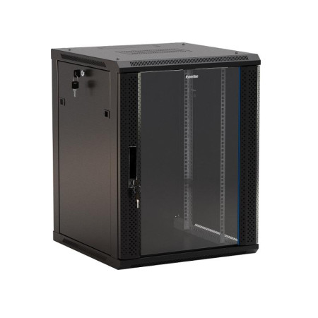 Шкаф наст.TWB-0445-GP-RAL9004 19-дюй. (19"), 4U, 278x600х450мм, стекл. дверь с перф.по бокам, ручка с замком,черн. (разоб.)