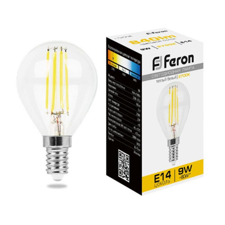 Лампа светодиодная LB-509 (9W) 230V E14 2700K филамент G45 прозрачная