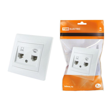 Розетка телефонная RJ11 + компьютерная RJ45 белая "Лама"
