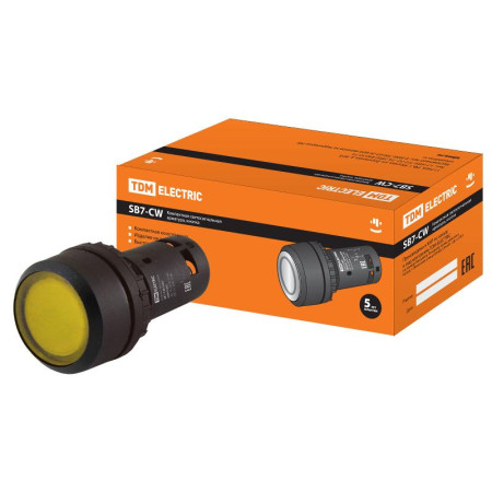 Кнопка с фиксацией SB7-CWL3565-220V(LED) d22мм 1з+1р желтая