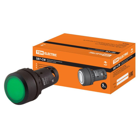 Кнопка с фиксацией SB7-CWL3365-24V(LED) d22мм 1з+1р зеленая