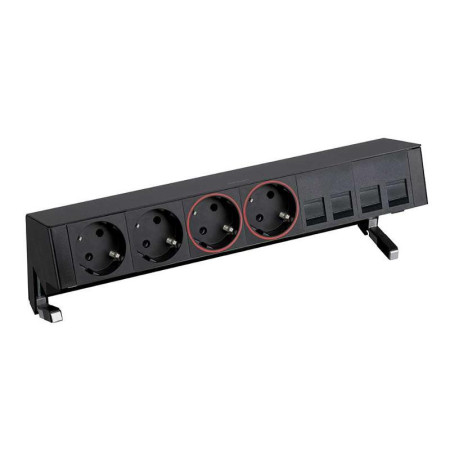 Simon S400 Настольный розеточный блок, 2x2P+E, 2x2P+E UPS, адаптер для 4хRJ45, моноблок, черный, Simon 400