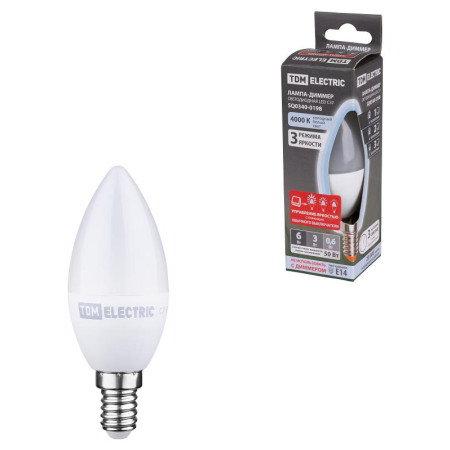 Лампа светодиодная С37-6 Вт-230 В-4000 К–E14 "-ДИММЕР"