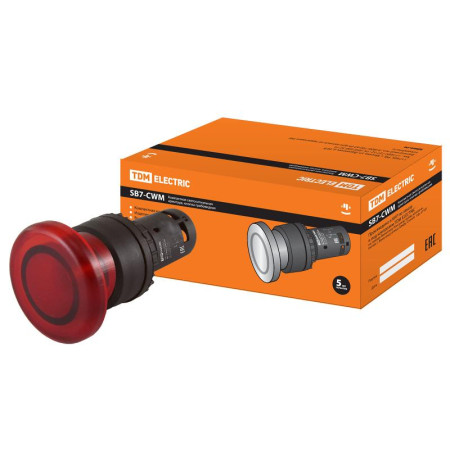 Кнопка грибовидная SB7-CWM42-220V(LED) d35мм 1р красная