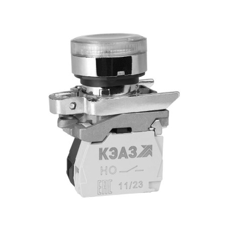Кнопка КМЕ4511мЛС-220В-белый-1но+1нз-цилиндр-индикатор-IP54