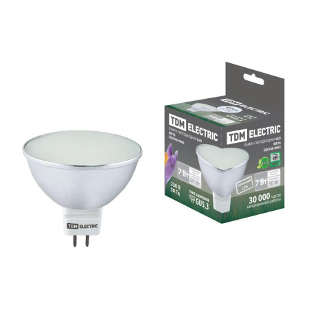 Лампа светодиодная LED 7Вт GU5.3 220В 4000К MR16 SMD (с матовым стеклом) отражатель (рефлектор)