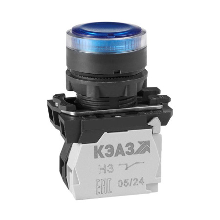Кнопка КМЕ4520мЛ-220В-синий-2но+0нз-цилиндр-индикатор-IP54