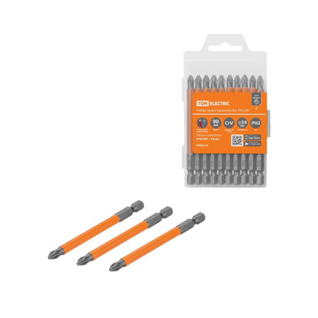 Набор бит PH2x90, односторонних, сталь CrV, Е 1/4", 10 шт., «Гранит»