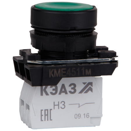 Кнопка КМЕ4110м-зеленый-1но+0нз-цилиндр-IP40