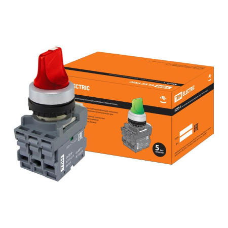 Переключатель на 3 положения с фиксацией M3SS1-21R короткая ручка(LED) d22мм/220B 1з+1р красный