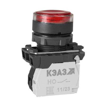 Кнопка КМЕ4511мЛ-220В-красный-1но+1нз-цилиндр-индикатор-IP54