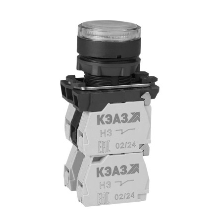 Кнопка КМЕ4111мЛ-24В-белый-1но+1нз-цилиндр-индикатор-IP40