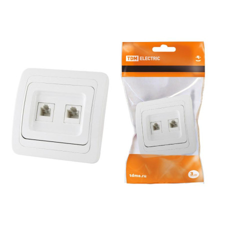 Розетка компьютерная RJ-45 + TФ (RJ-11) белая "Валдай"