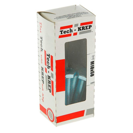 Болт DIN933 8.8 с шестигранной головкой оцинк. М10х60 (10 шт) - коробка с ок. Tech-K ( 0,419 кг)