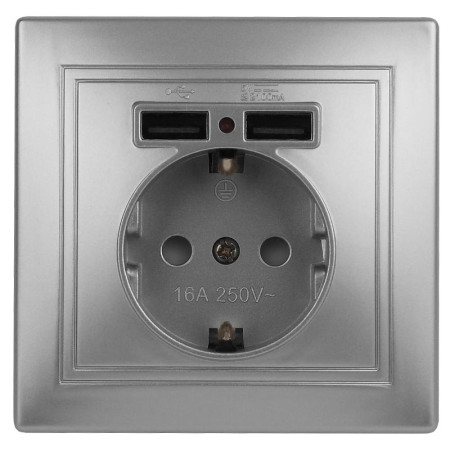 1-410-03 Intro Розетка+USB, IP20, СУ, Plano, алюминий