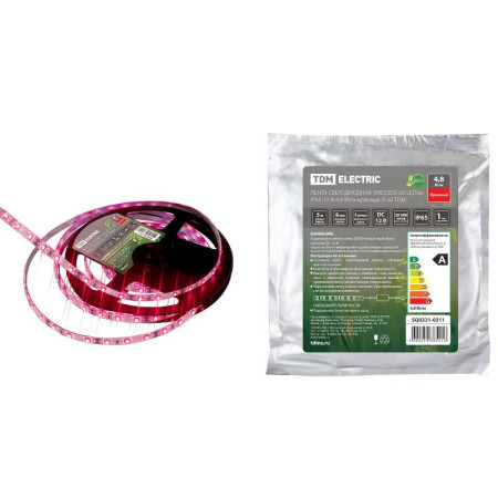 Лента светодиодная SMD2835-60 LED/м-IP65-12 В-4,8 Вт/м-красный (5 м)