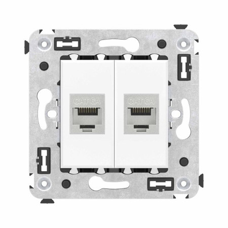 Компьютерная розетка RJ-45 без шторки в стену, кат.6А двойная экранированная, "Avanti", "Белое облако"