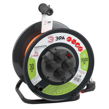 Удлинитель силовой ЭРА RMx-4es-3x1.5-30m-IP44 на м. катушке c/з 4 гн 30м ПВС 3х1.5