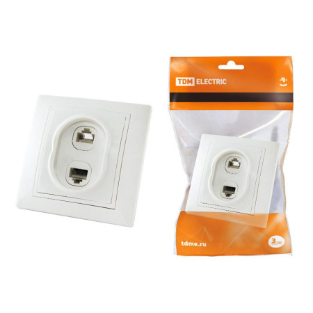 Розетка телефонная RJ11 + компьютерная RJ45 белая "Таймыр"