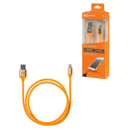 Дата-кабель, ДК 15, USB - Lightning, 1 м, силиконовая оплетка, оранжевый,