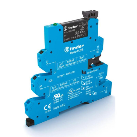 Интерфейсный модуль, электромеханические реле, серия MasterPLUS 1CO 6A питание 24В AC/DC категория защиты IP20