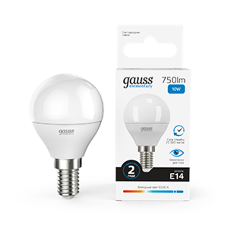 Лампа светодиодная Elementary Шар 10W 750lm 6500K Е14 LED 1/10/100