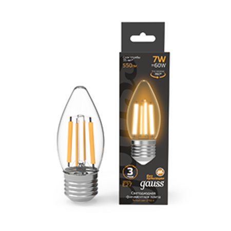 Лампа светодиодная Filament Свеча 7W 550lm 2700К Е27 LED 1/10/50