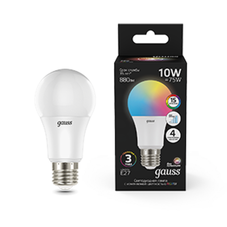 Лампа светодиодная A60 10W E27 RGBW+димирование LED 1/50