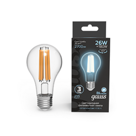 Лампа светодиодная Filament А70 26W 2700lm 4100К Е27 LED 1/10/40