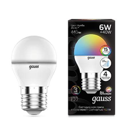 Лампа светодиодная Шар G45 6W E27 RGBW+димирование LED 1/100