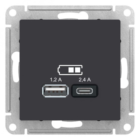 AtlasDesign Карбон USB Розетка A+С, 5В/2,4А, 2х5В/1,2 А, механизм