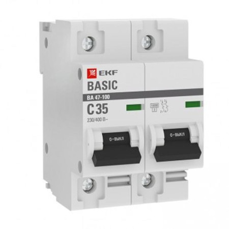 Выключатель автоматический двухполюсный 2P 35А (C) 10kA ВА 47-100 EKF Basic