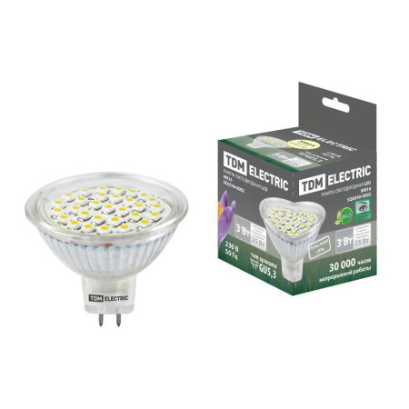 Лампа светодиодная LED 3Вт GU5.3 220В 3000К MR16 SMD отражатель (рефлектор)