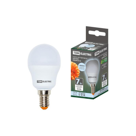 Лампа светодиодная LED 7Вт E14 230В 4000К FG45 шар
