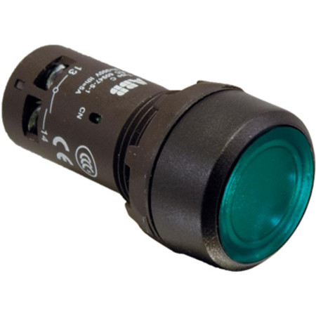 Кнопка с подсветкой CP1-12G-10 зеленая 110-130В AC/DC с плоской клавишей без фиксации 1НО