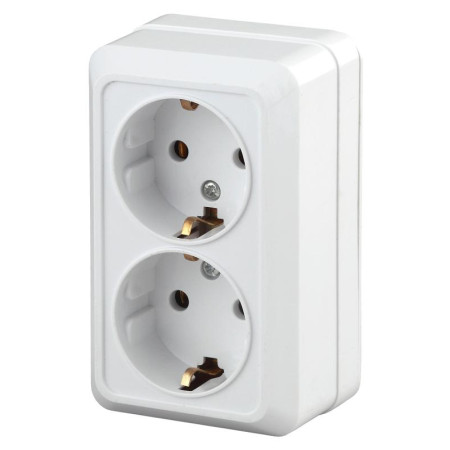 2-204-01 Intro Розетка 2х2P+E Schuko, 16А-250В, IP20, ОУ, Quadro, белый