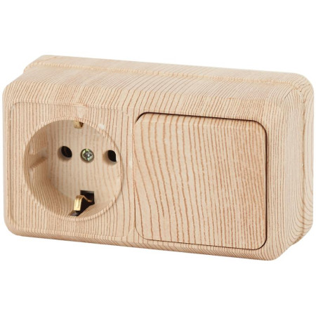 2-701-11 Intro Блок розетка+выкл. гориз. 10(16)А-250В, IP20, ОУ, Quadro, сосна