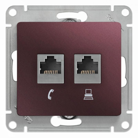 Glossa Баклажановый Розетка 2-ая RJ11+RJ45, кат.5E