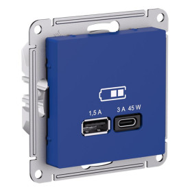 AtlasDesign Аквамарин USB Розетка A + тип-C 45Вт высокоскоростной заряд QC,PD, механизм