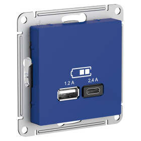 AtlasDesign Аквамарин USB Розетка A+С, 5В/2,4А, 2х5В/1,2А, механизм