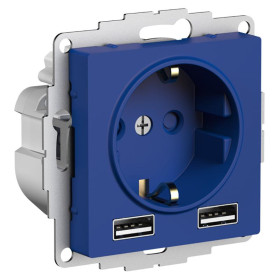 AtlasDesign Аквамарин Розетка 16А c 2 USB A+A, 5В/2,4А, 2х5В/1,2А, механизм