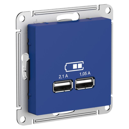 AtlasDesign Аквамарин USB Розетка A+A, 5В/2,1 А, 2х5В/1,05 А, механизм